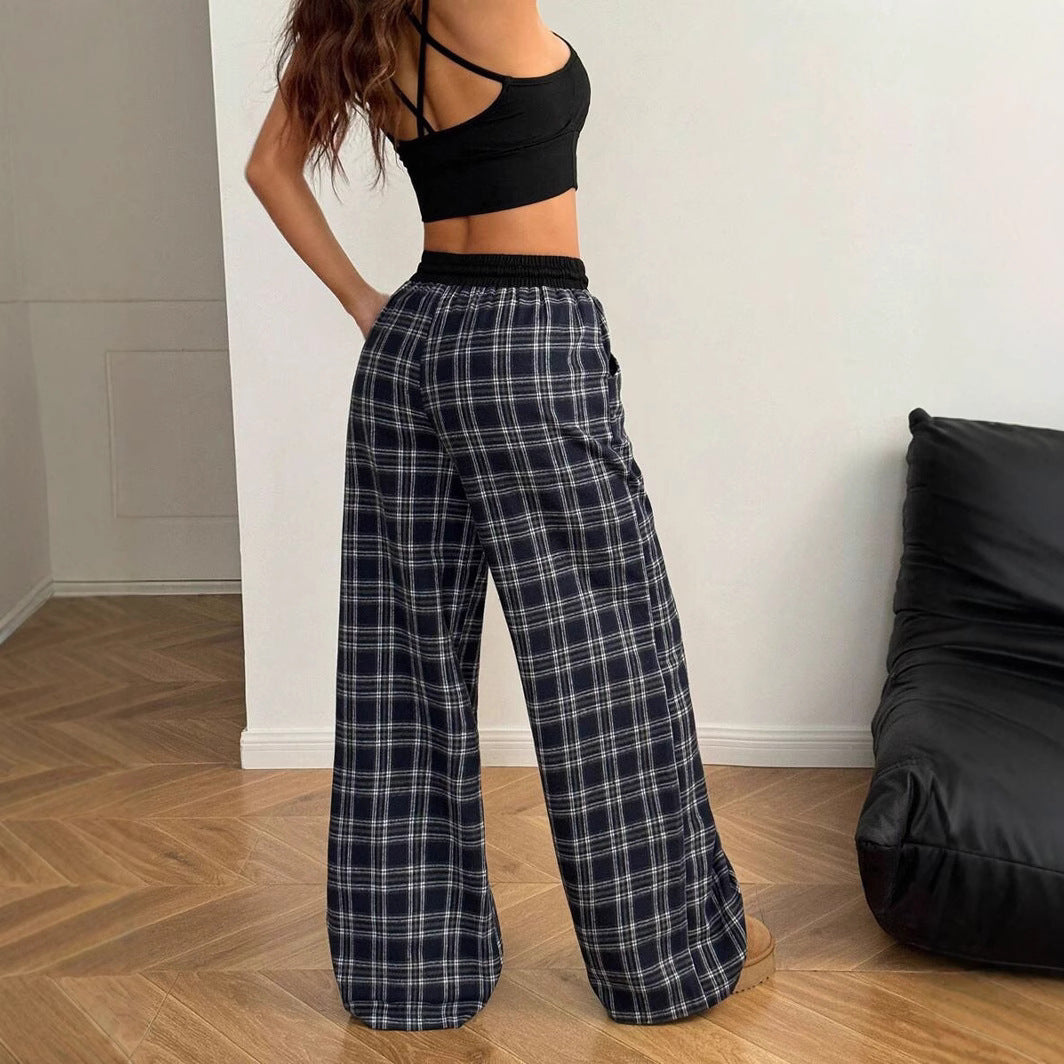 Retro Plaid Loose Straight Pants