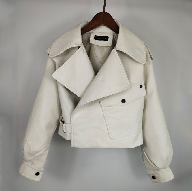 Women's croped short leather jacket