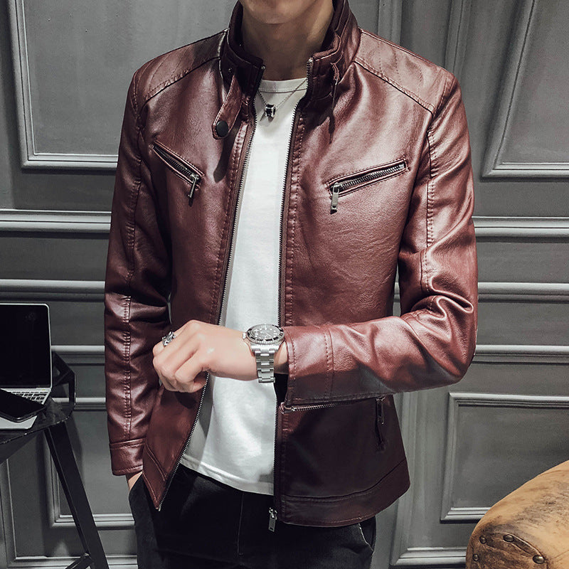 Men zipper leather jacket