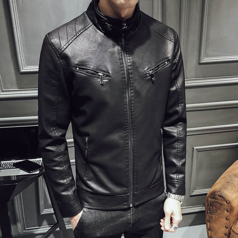 Men zipper leather jacket