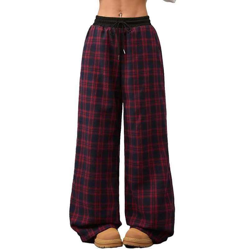 Retro Plaid Loose Straight Pants