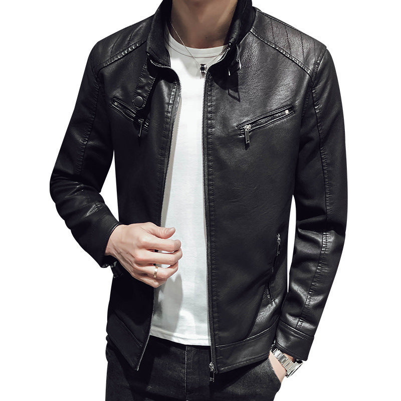 Men zipper leather jacket