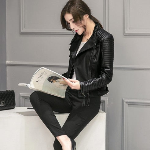 Slim Leather Jacket Motorcycle Leather Women Short Jacket