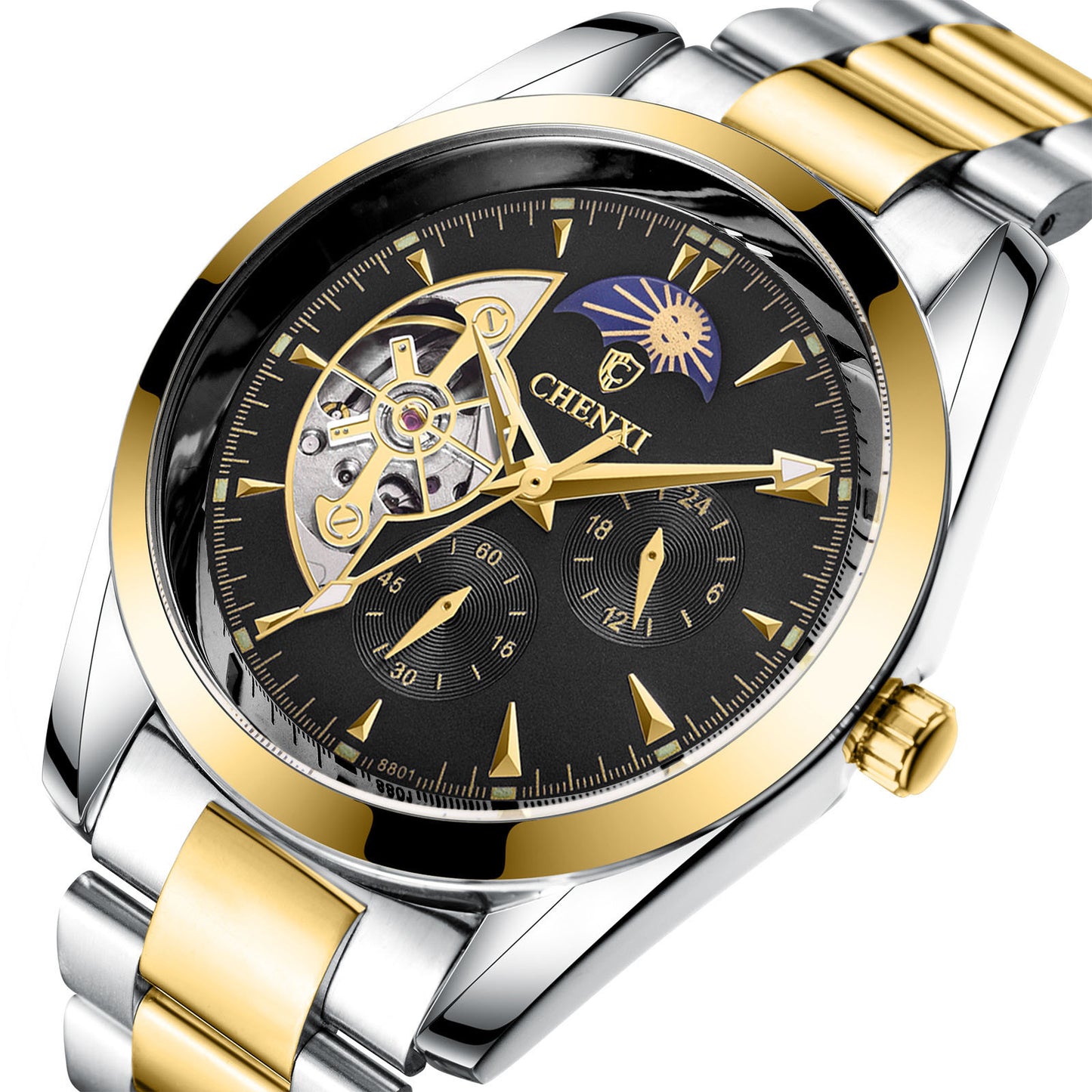 "Royal Eclipse Automatic Watch – Dual-Tone Gold Edition"