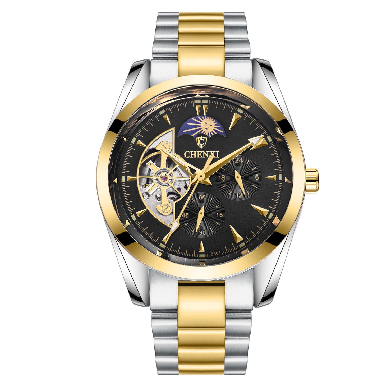 "Royal Eclipse Automatic Watch – Dual-Tone Gold Edition"