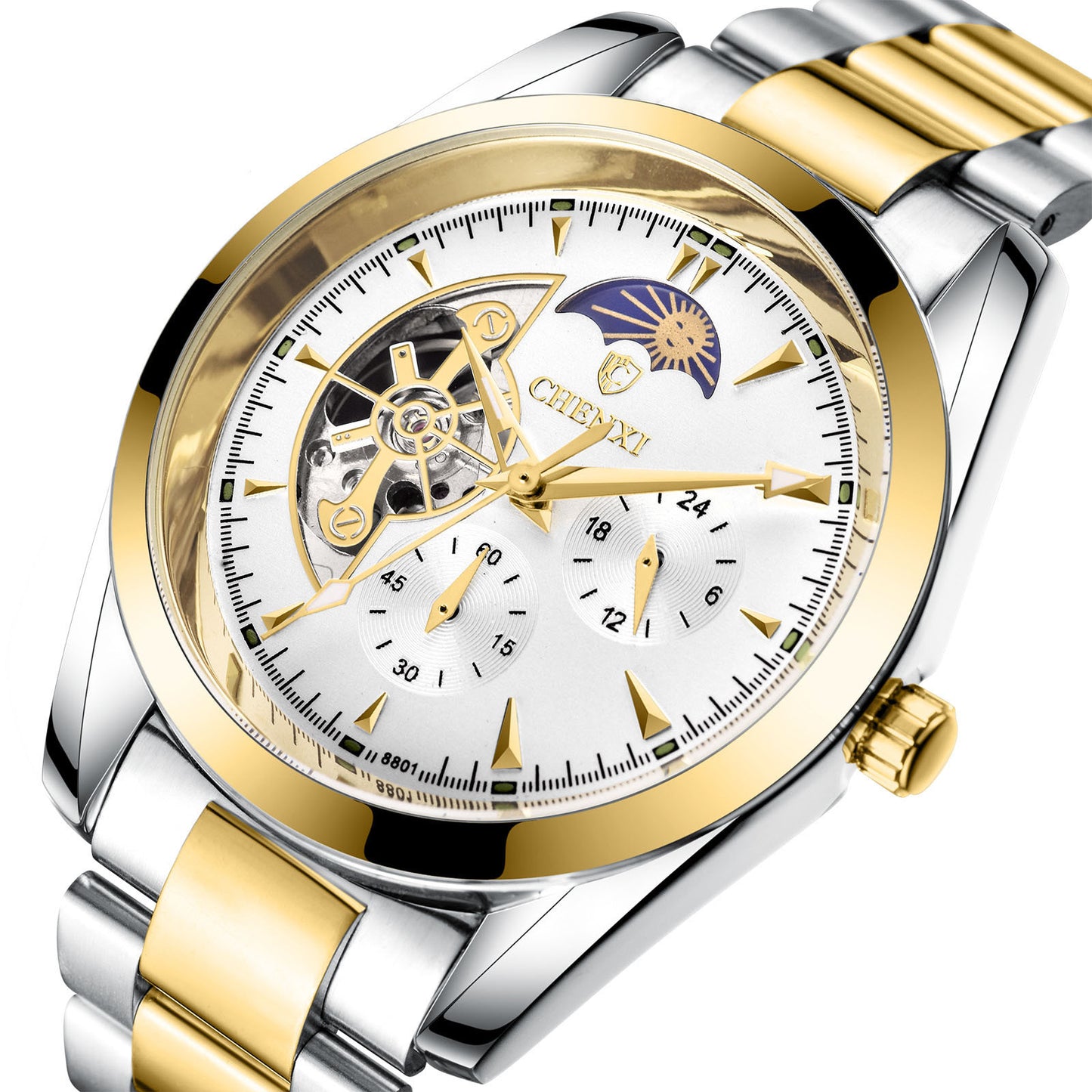 "Royal Eclipse Automatic Watch – Dual-Tone Gold Edition"