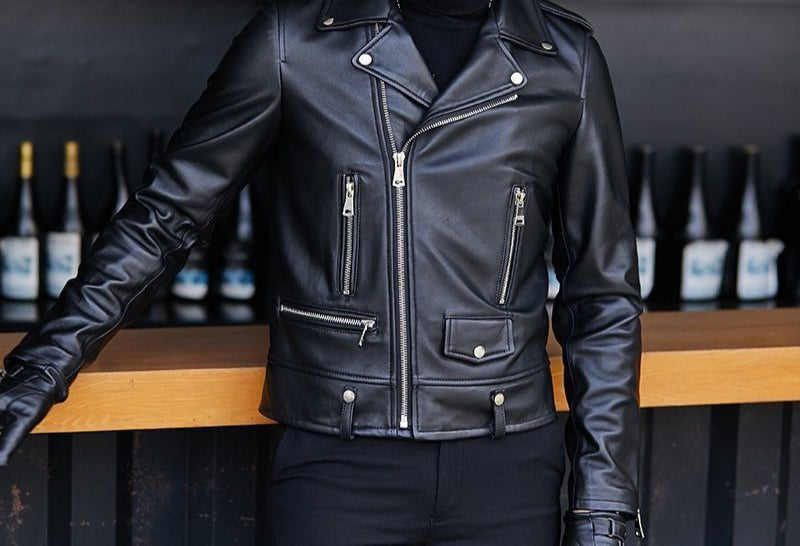 Men's sheepskin biking jacket