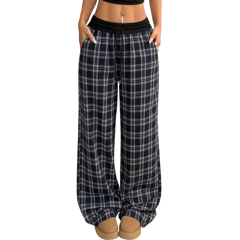 Retro Plaid Loose Straight Pants