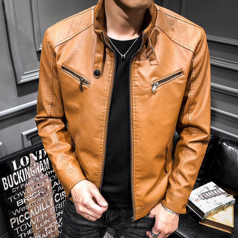 Men zipper leather jacket