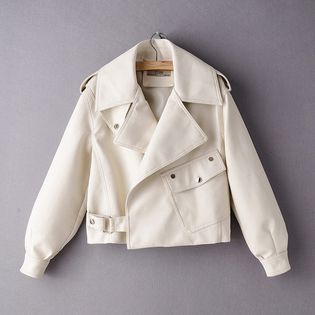 Women's croped short leather jacket