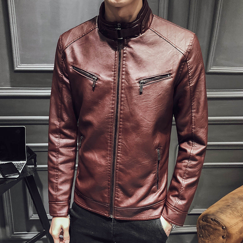 Men zipper leather jacket