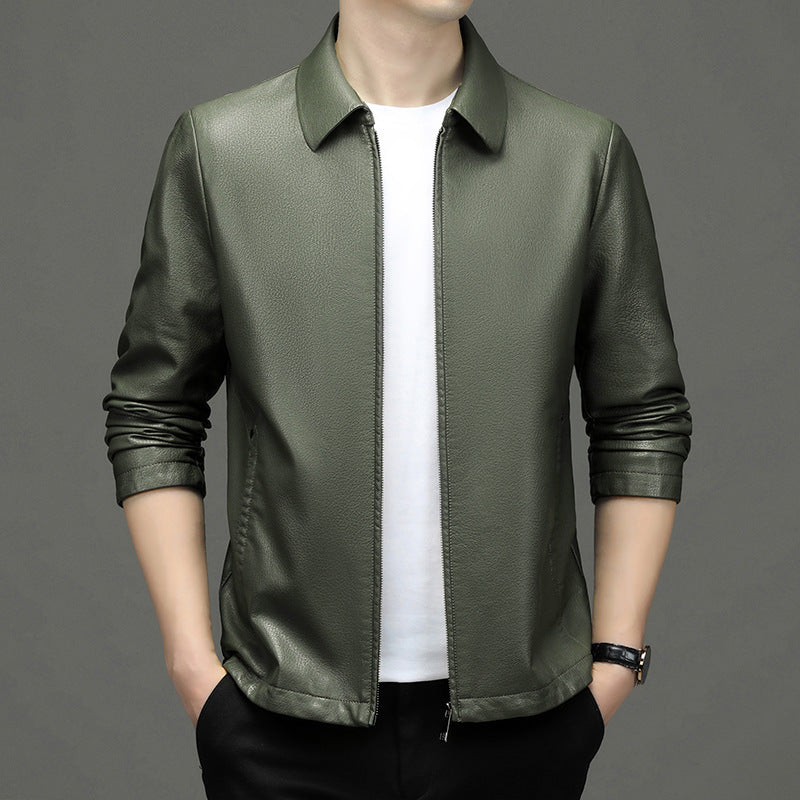 Lapel Ecological Real Leather Coat Men