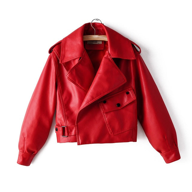 Women's croped short leather jacket