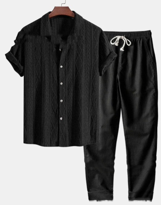 Loose Short Sleeve casual Shirt and Trousers Suit Men