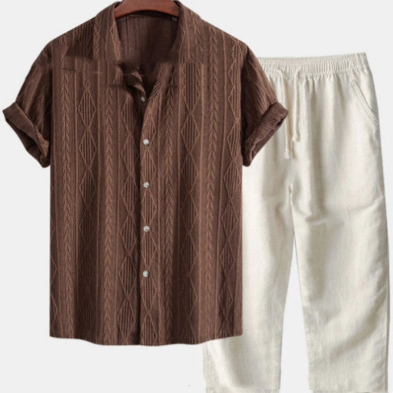 Loose Short Sleeve casual Shirt and Trousers Suit Men