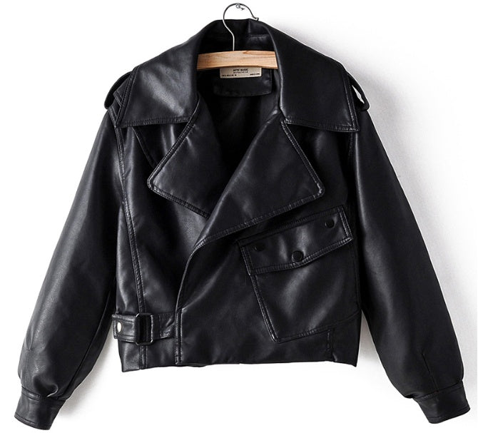 Women's croped short leather jacket
