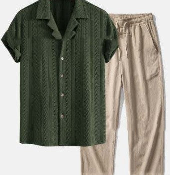 Loose Short Sleeve casual Shirt and Trousers Suit Men