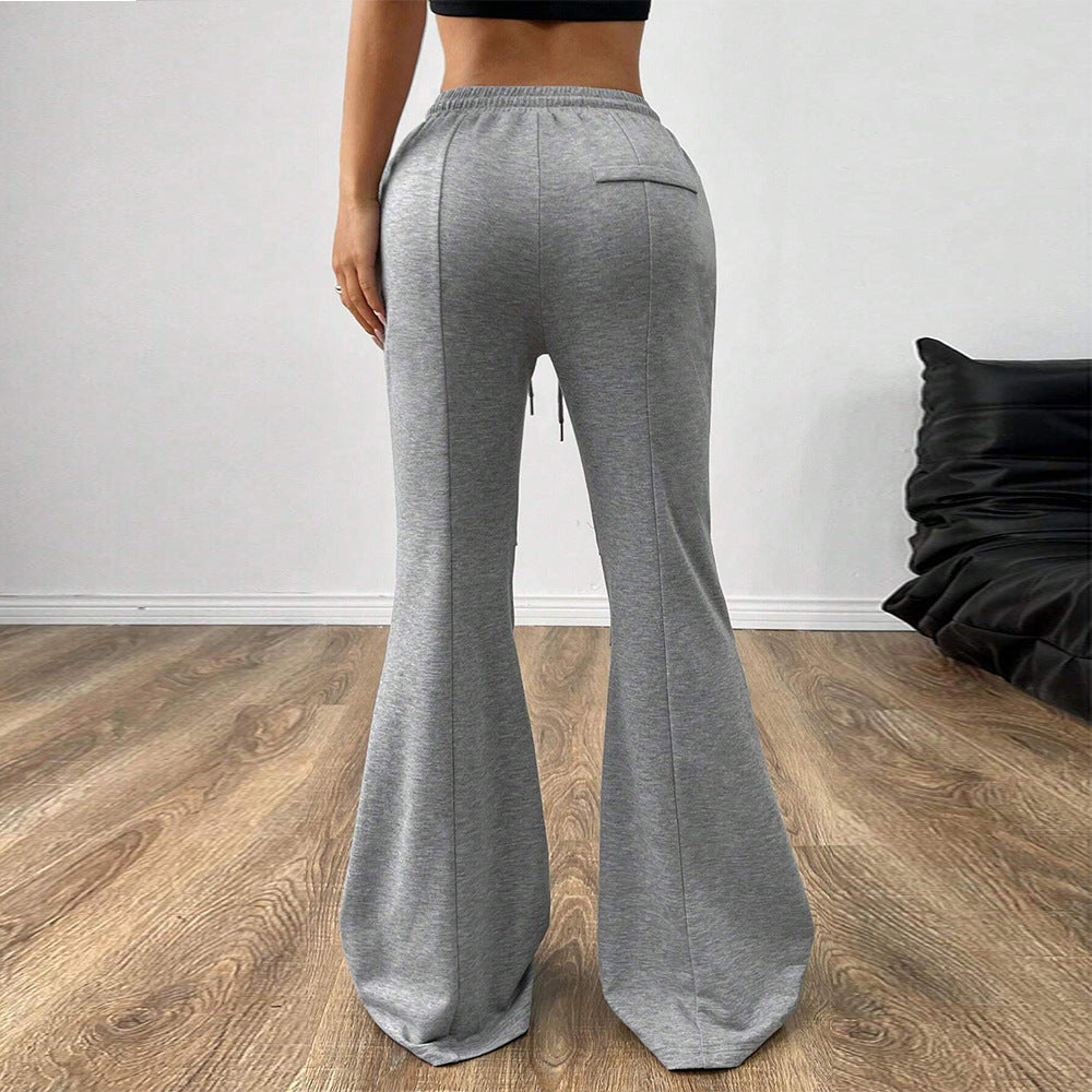 Casual Elastic Waist Wide Leg Trousers