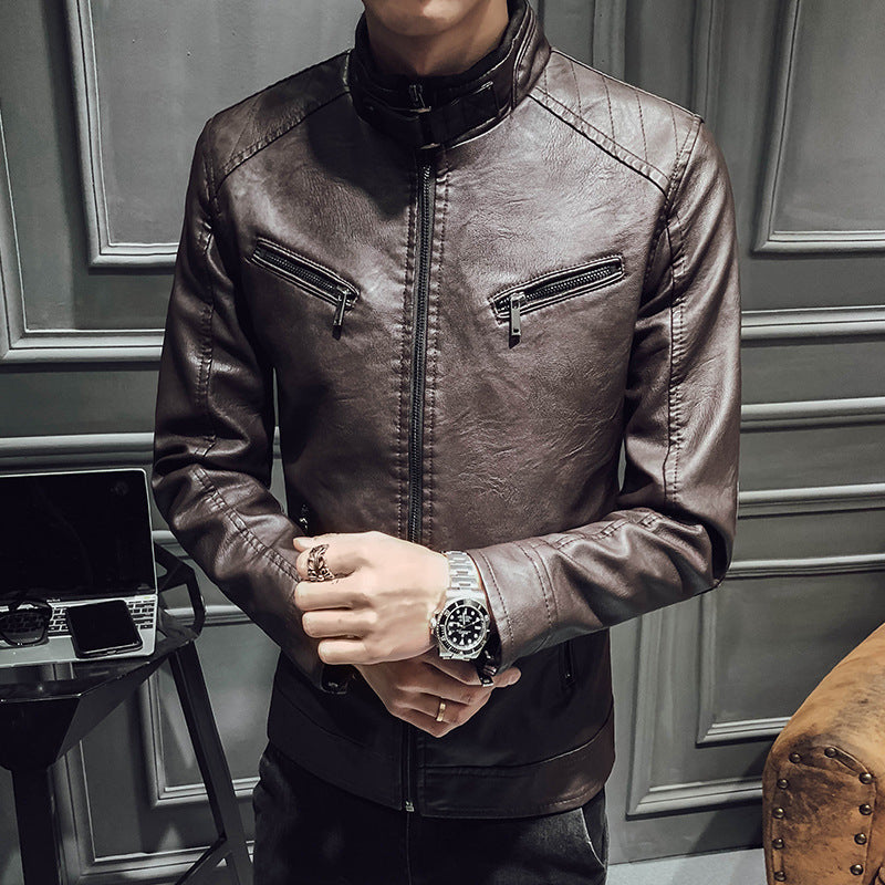 Men zipper leather jacket