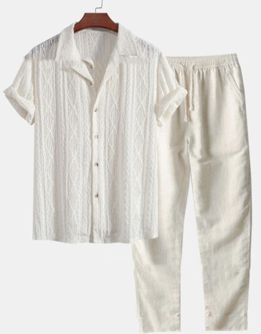 Loose Short Sleeve casual Shirt and Trousers Suit Men