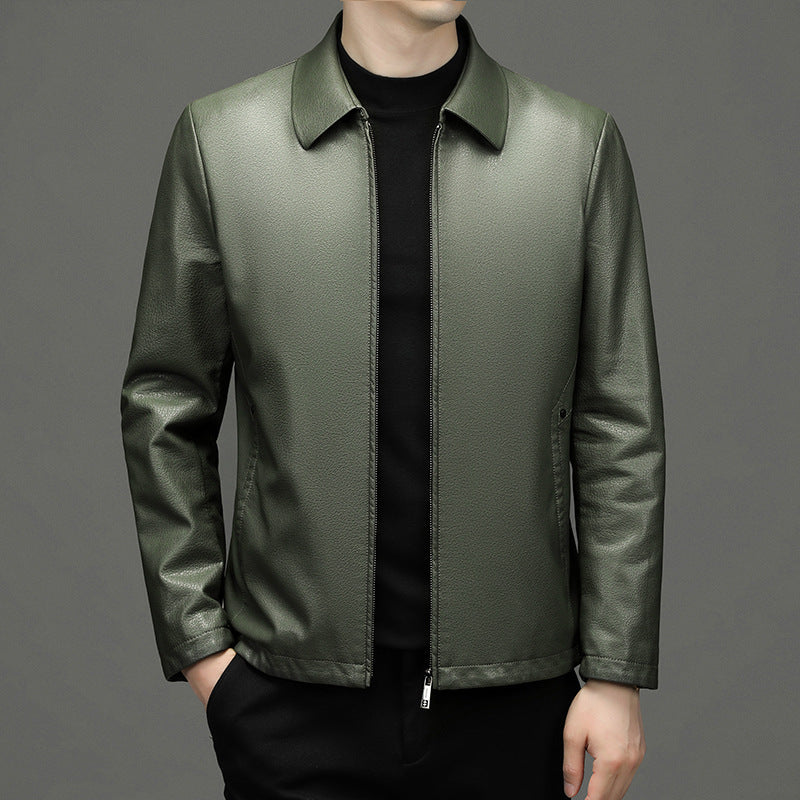 Lapel Ecological Real Leather Coat Men