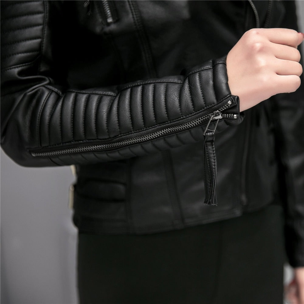 Slim Leather Jacket Motorcycle Leather Women Short Jacket