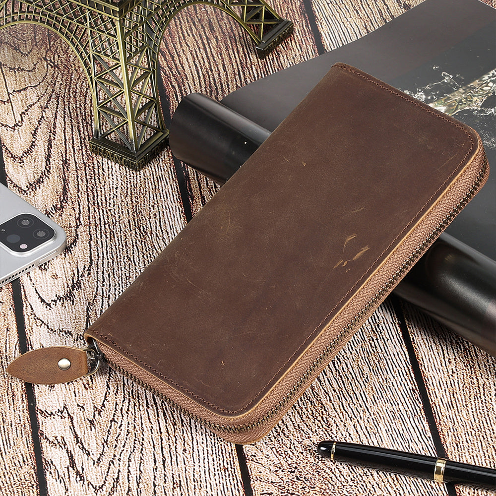 Genuine Leather Long Wallet for Men RFID Blocking