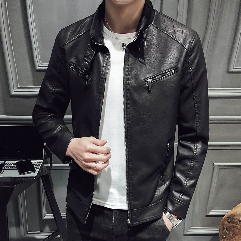 Men zipper leather jacket