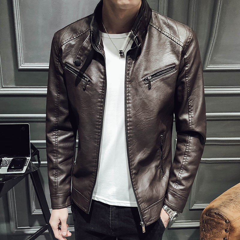 Men zipper leather jacket