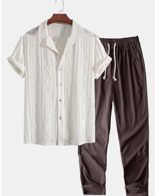 Loose Short Sleeve casual Shirt and Trousers Suit Men