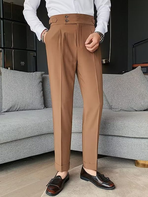 Savile High-Rise Wool-Blend Trousers – Black, Brown, Gray & White