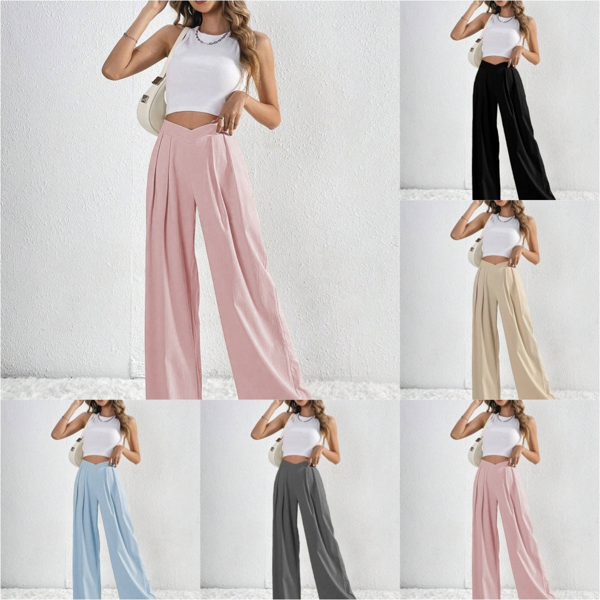 Pleated Casual Wide-leg women'sPants