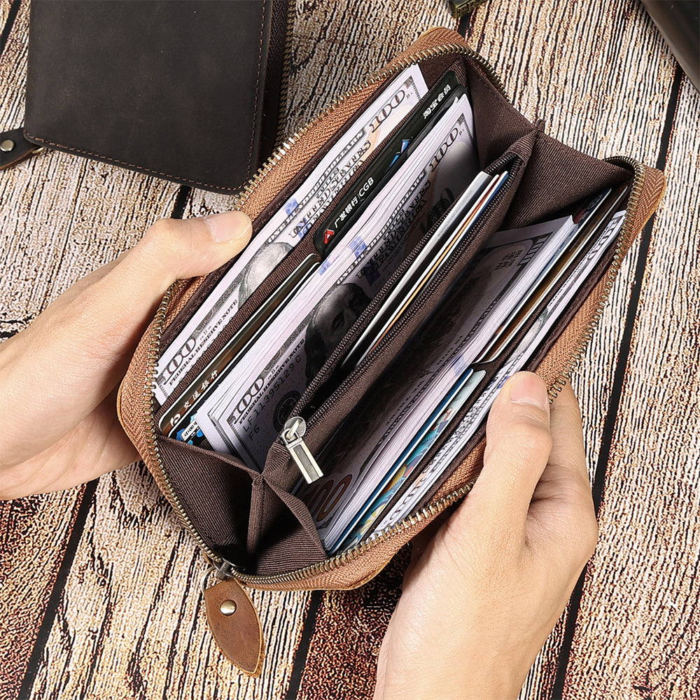 Genuine Leather Long Wallet for Men RFID Blocking