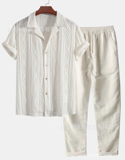 Loose Short Sleeve casual Shirt and Trousers Suit Men