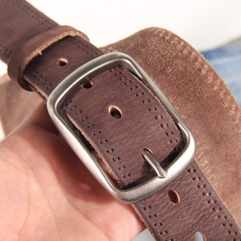 Distressed Soft Original Cowhide Men's Belt Leather Retro