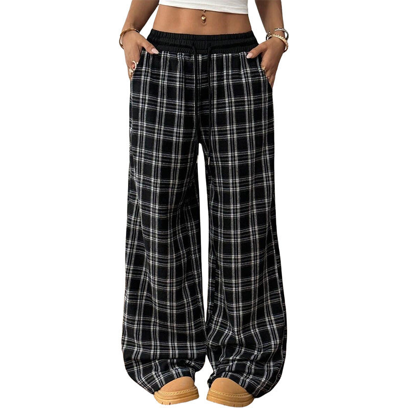 Retro Plaid Loose Straight Pants