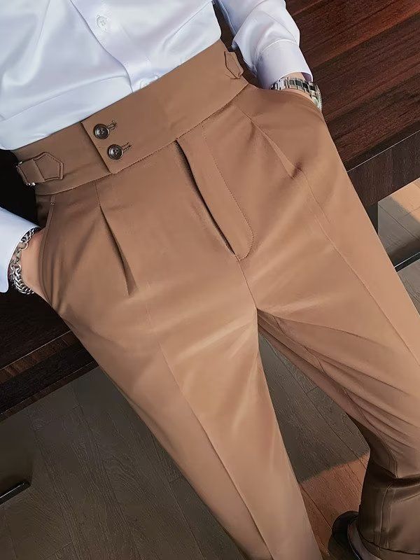 Savile High-Rise Wool-Blend Trousers – Black, Brown, Gray & White