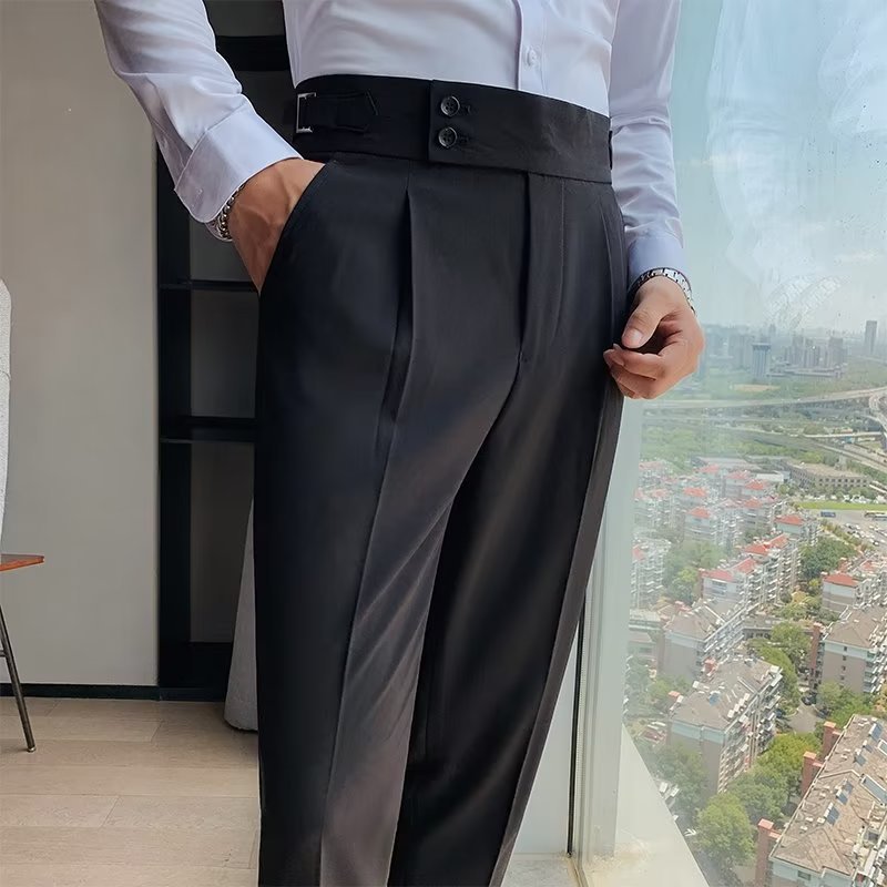 Savile High-Rise Wool-Blend Trousers – Black, Brown, Gray & White