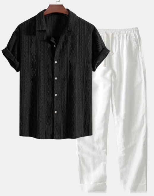 Loose Short Sleeve casual Shirt and Trousers Suit Men