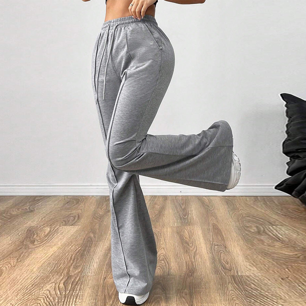 Casual Elastic Waist Wide Leg Trousers