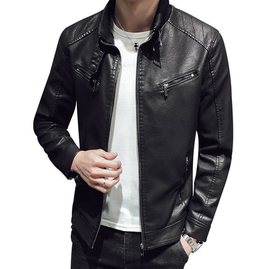 Men zipper leather jacket