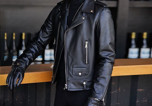 Men's sheepskin biking jacket
