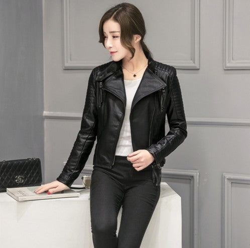 Slim Leather Jacket Motorcycle Leather Women Short Jacket