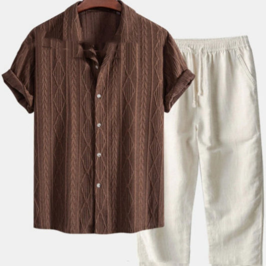 Loose Short Sleeve casual Shirt and Trousers Suit Men