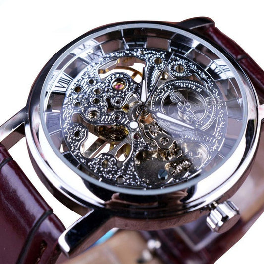 Men's mechanical skeleton frame watch