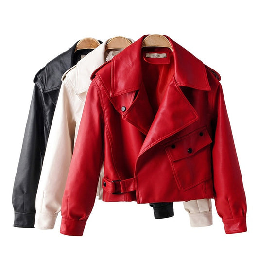 Women's croped short leather jacket