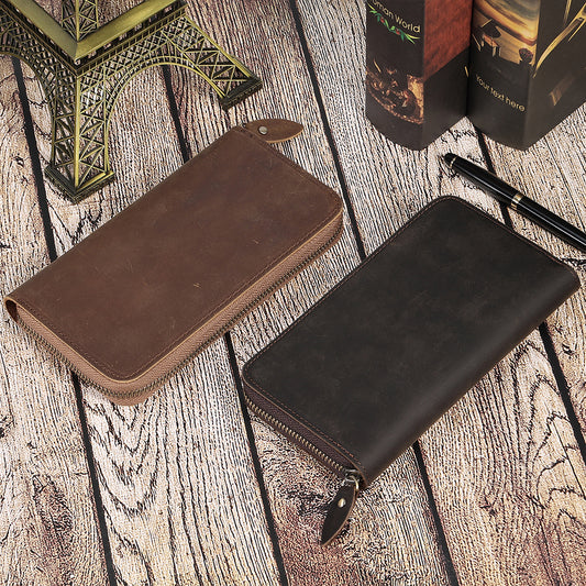 Genuine Leather Long Wallet for Men RFID Blocking