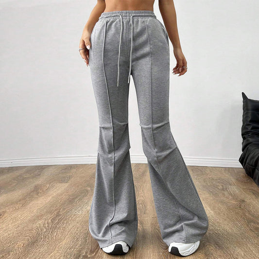 Casual Elastic Waist Wide Leg Trousers